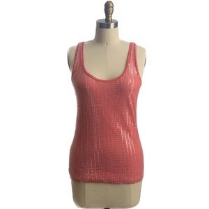 ANN TAYLOR • Red and White Sequin Stripe Sleeveless Scoop Neck Tank - Size XS